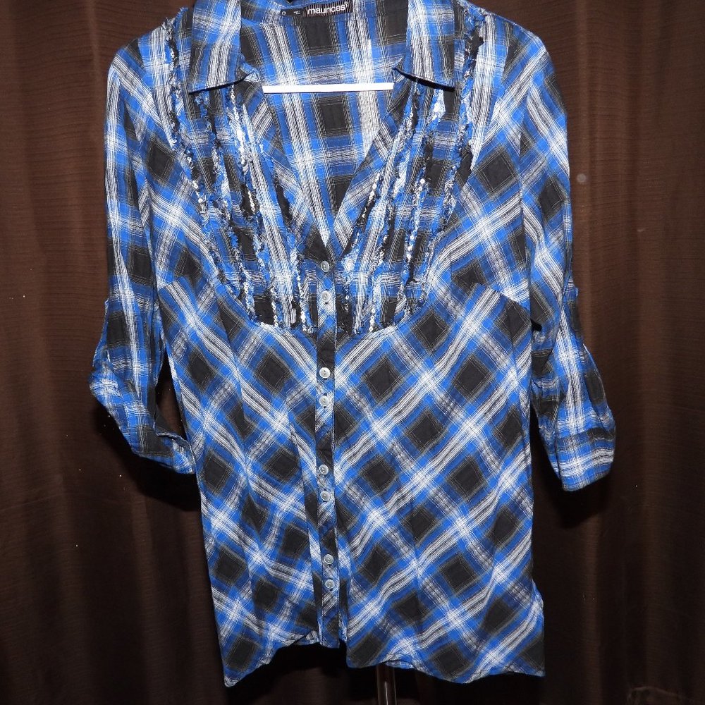 Maurices Button Down Plaid 3/4 Sleeve Shirt